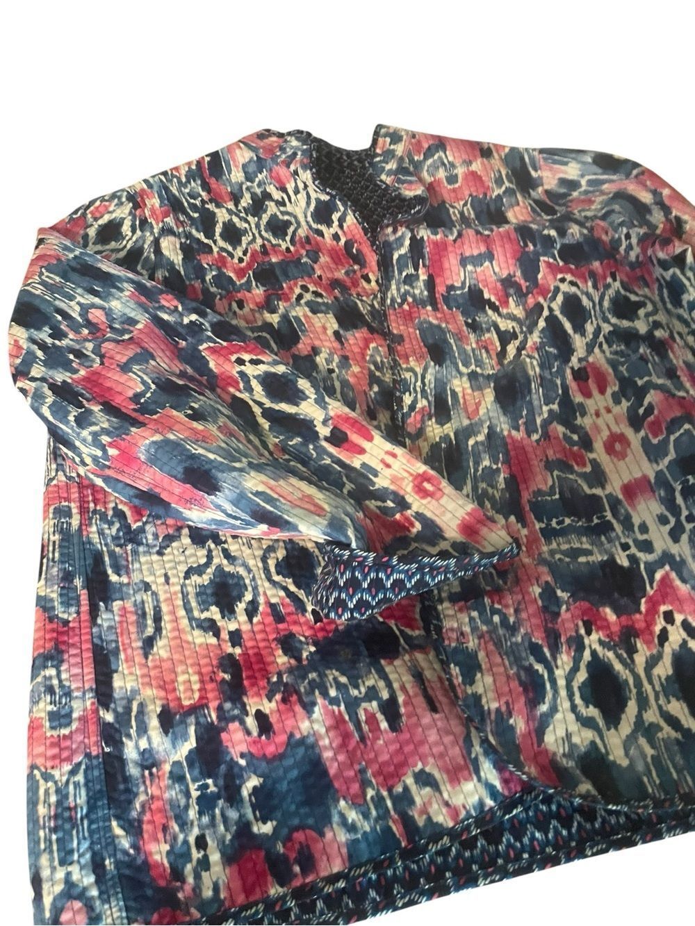 Alfred Dunner Multicolor Pleated Long Sleeve Top - Navy, Pink, Cream